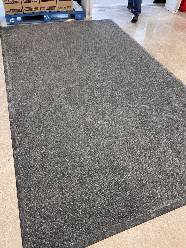 High-traffic carpet with accumulated dirt before washing